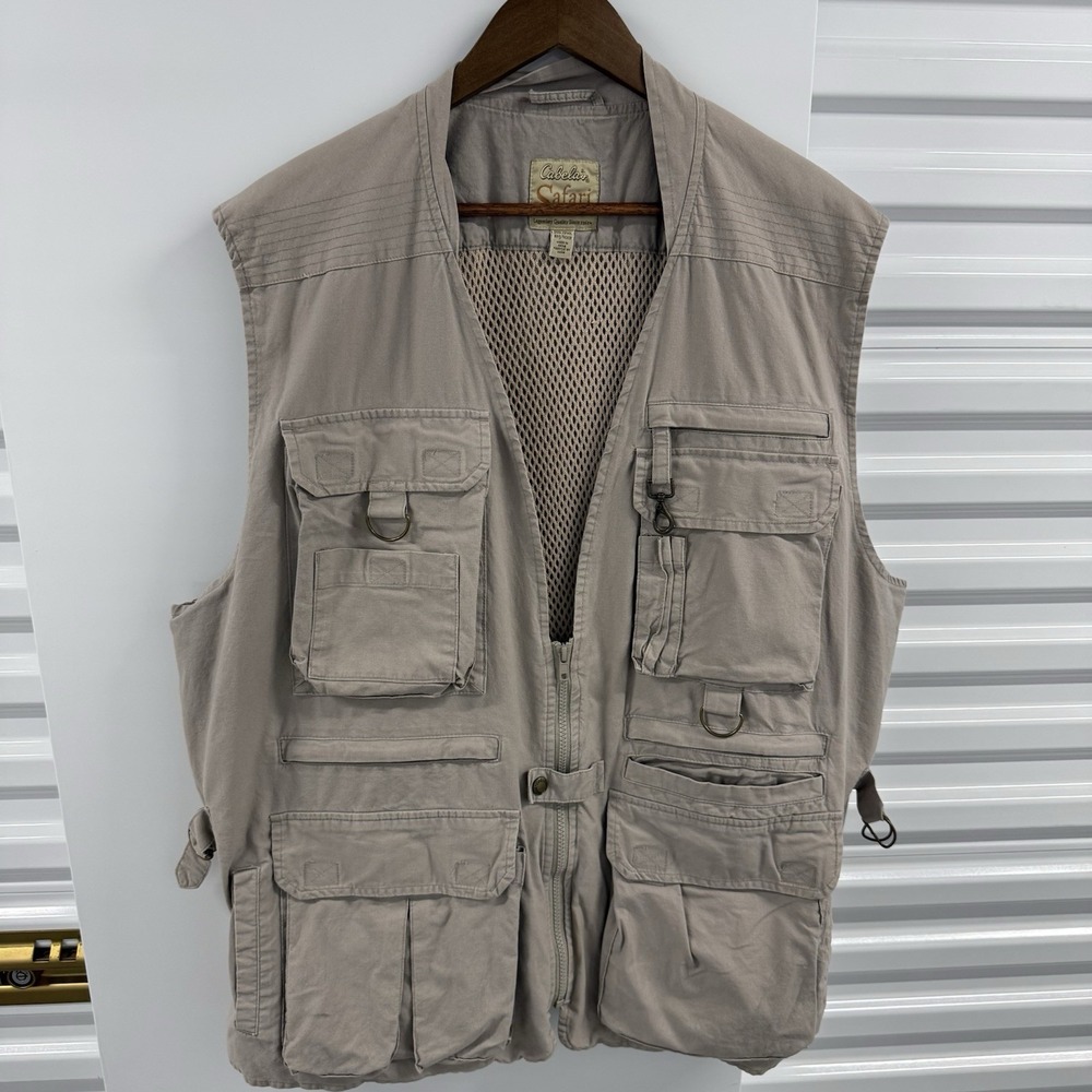 Cabela's Safari Vest Mens 2XL Khaki 16 Pocket Fishing Hunting Photography Travel